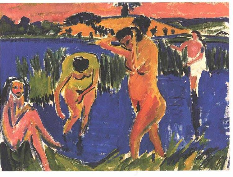 Ernst Ludwig Kirchner Four bathers Norge oil painting art